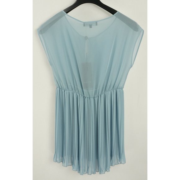 New Marta Palmieri Women Size 40 Sheer Chiffon Sky Blue Sleeveless Ruffle Blouse - Picture 2 of 10